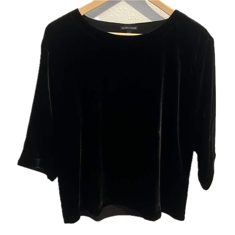 NWT Eileen Fisher silk blend velvet scoop neck short sleeve top size XS classic